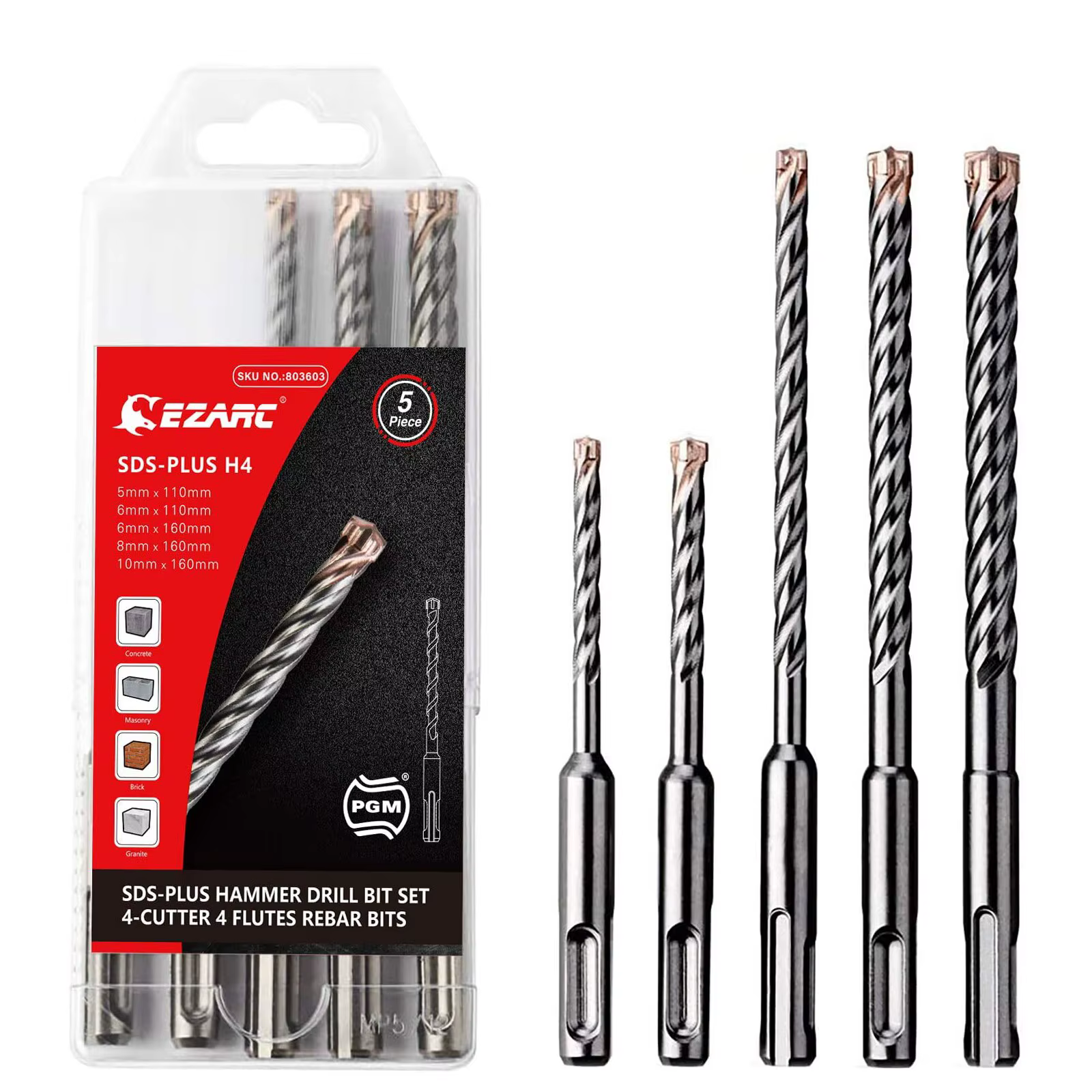 EZARC-Jeu de Forets à Marteau pour Béton Renforcé, Pointes en Carbure de Coupe 2/4, SDS-Plus, Marbre