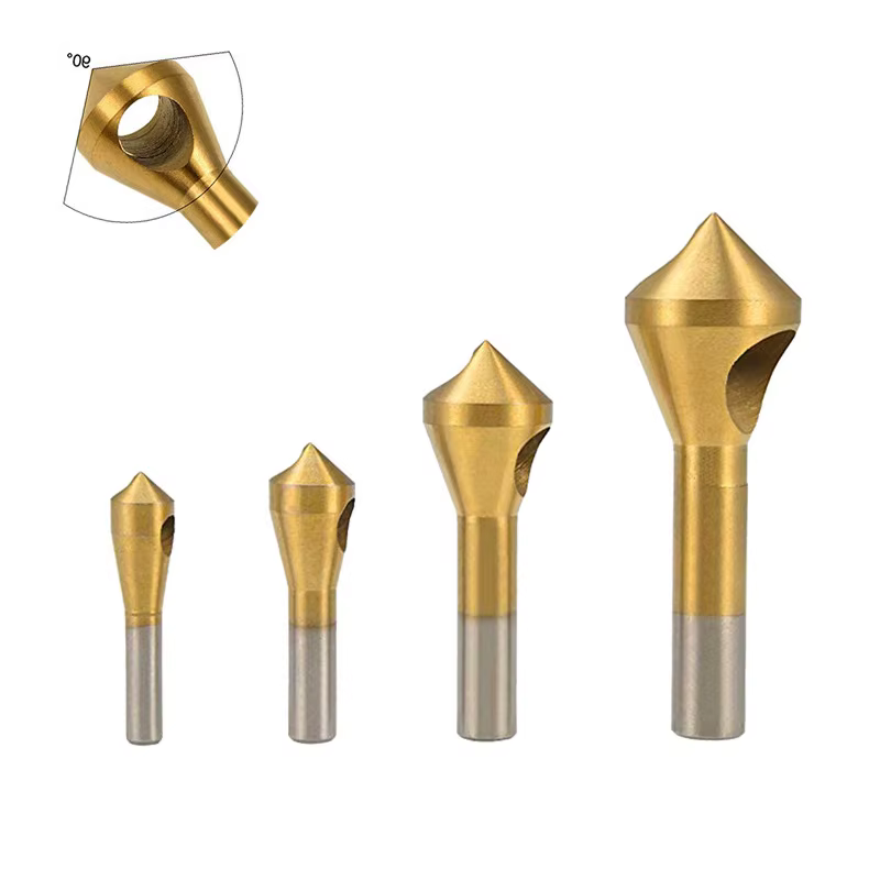 1/4 pièces ensemble titane fraise ébavurage perceuse cône trou coupe acier/aluminium tête fraisée ch