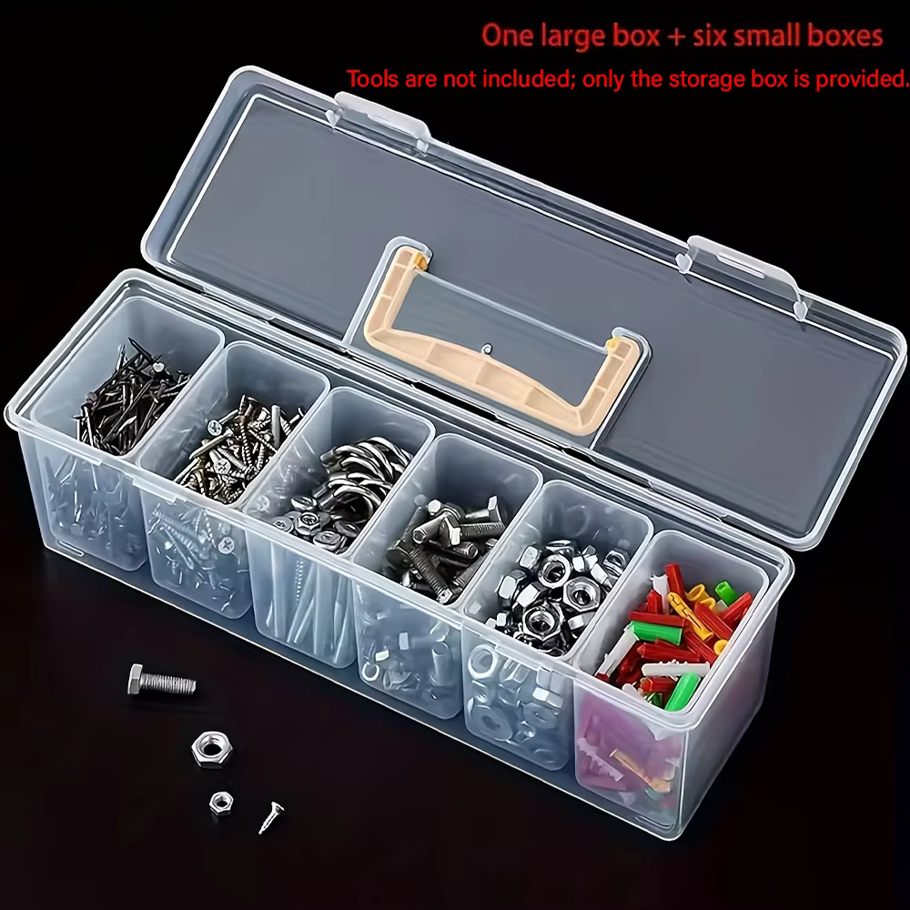(6 petites boîtes + 1 grande boîte) Boîte de rangement pour pièces d'outils, boîte de rangement tran