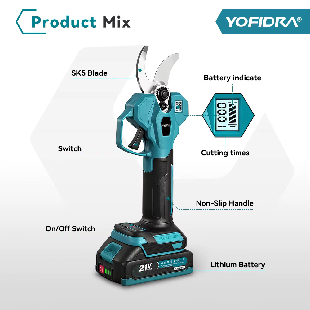 YOFIDRA 32mm cisaille électrique sans brosse 2 vitesses ciseaux sans fil Branches d'arbres outils de