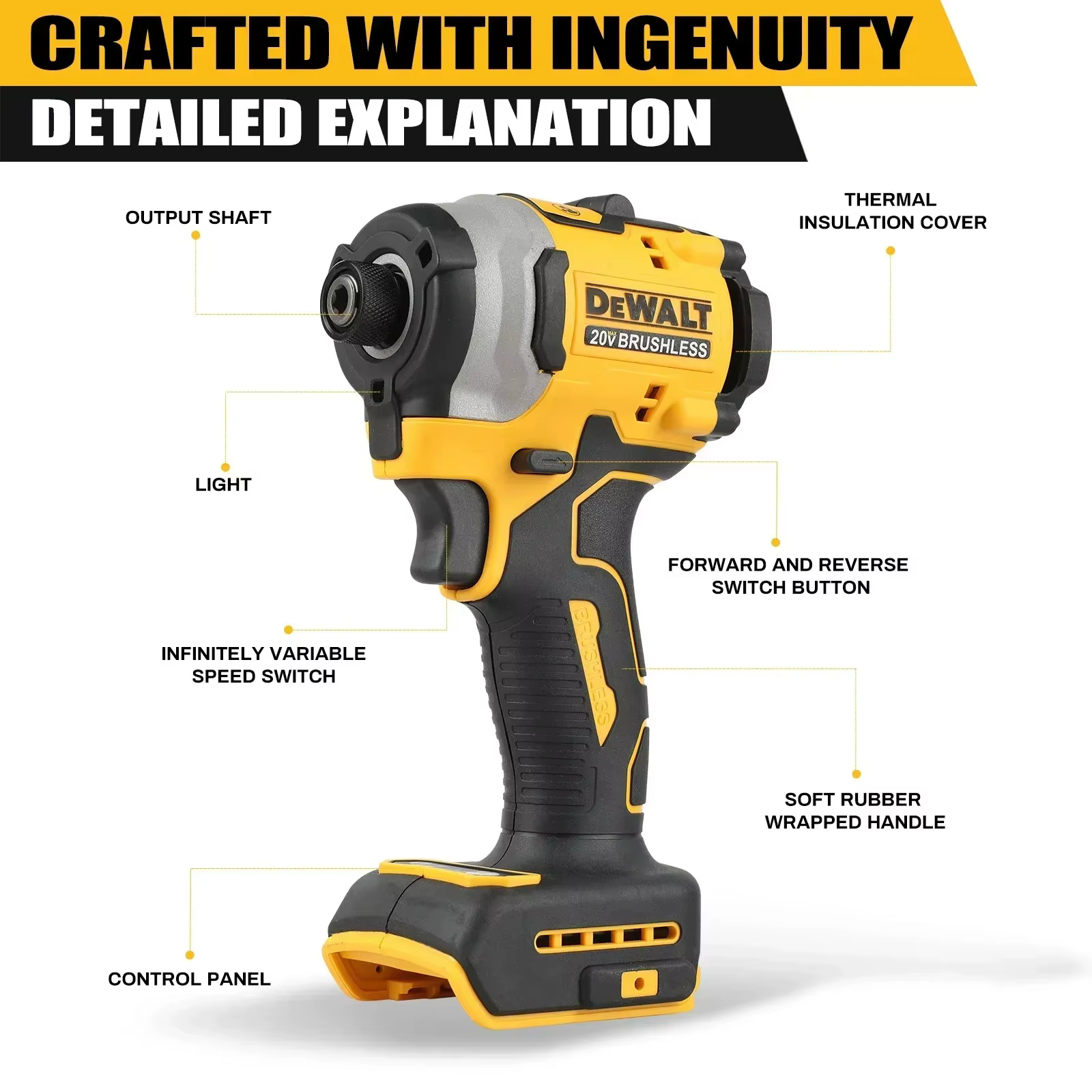 DEWALT DCF850 Visseuse à percussion électrique 20V sans balais sans fil 3250RPM, outils à couple éle