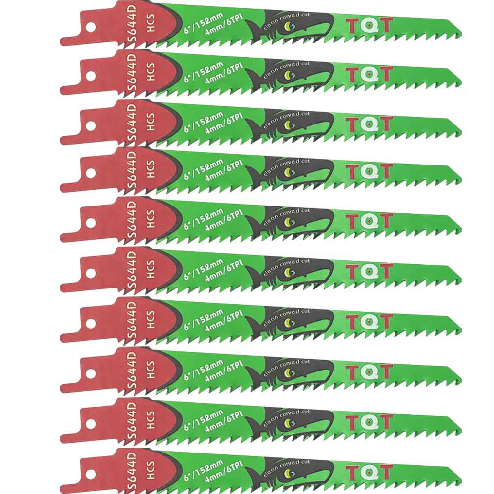 10 lames de scie sabre longues de 6-9,5-12 pouces, 5-6Tpi HCS 150mm, pour couper le bois et le PVC, 