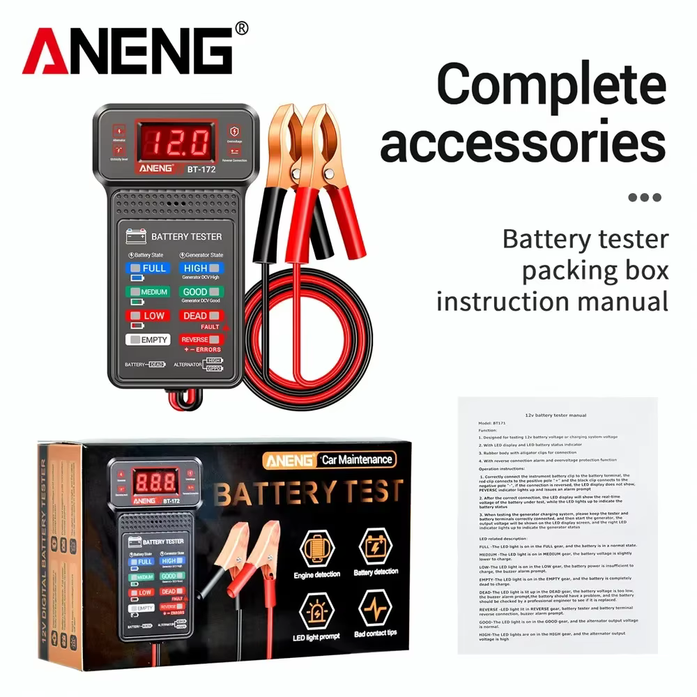 ANENG – testeur de batterie de voiture BT-172, indicateur d'état 12V, analyseur de système de Charge
