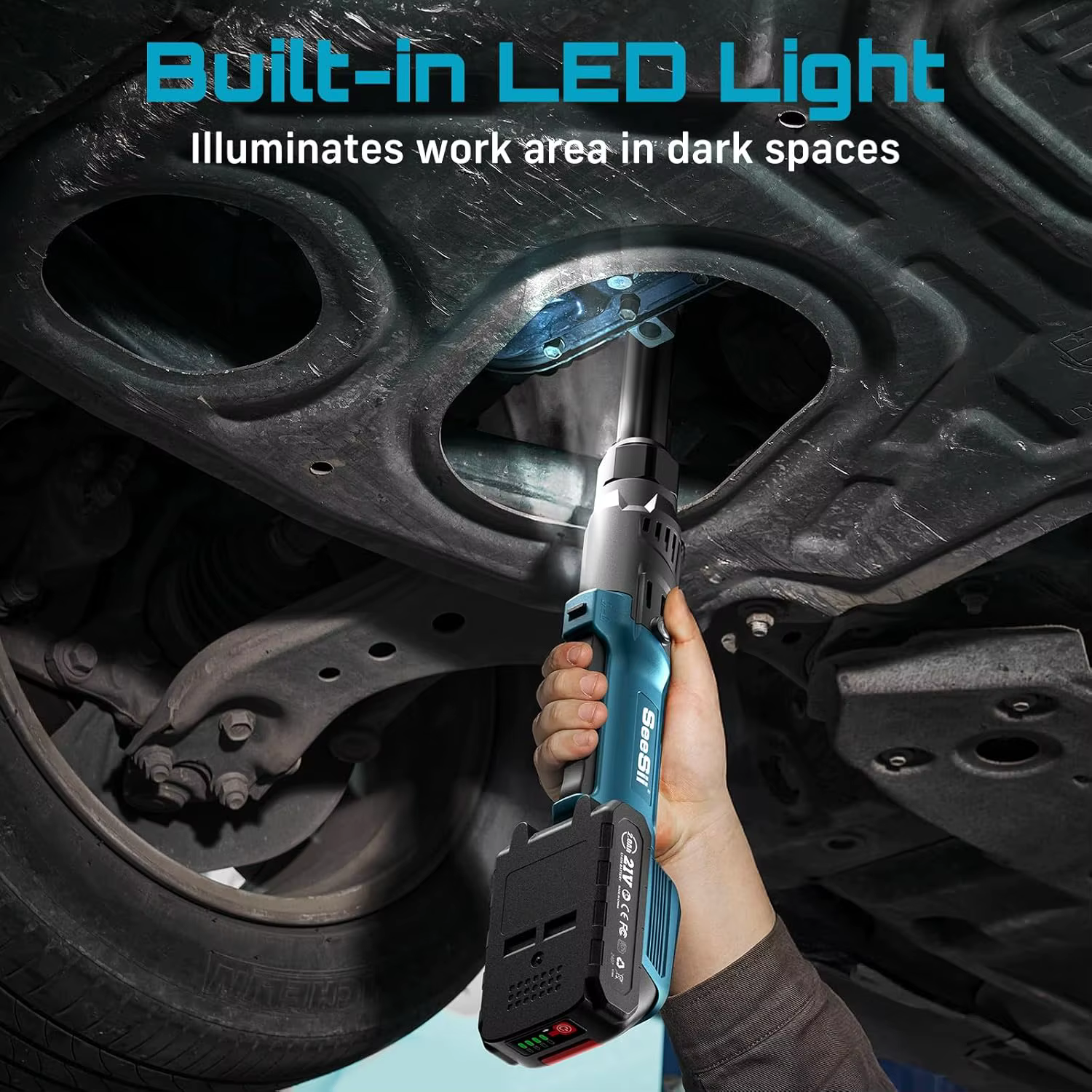 Seesii 3/8 "21V clé électrique sans fil 80Nm 6.3 ''clé à cliquet électrique étendue clé d'angle Rech