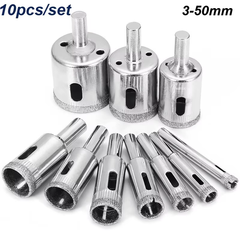 10 pièces 3-50mm diamant enduit foret scie cloche pour verre marbre granit pierre carrelage céramiqu