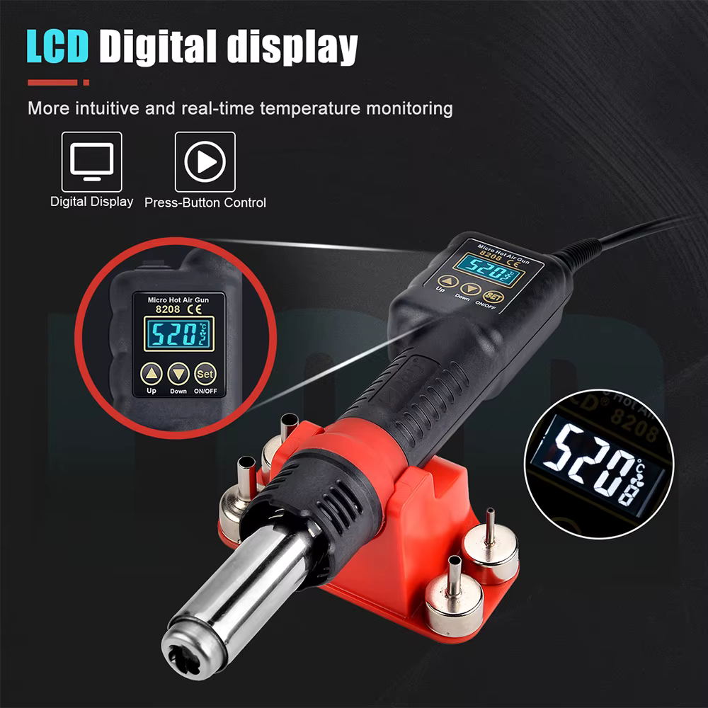 JCD 8208 pistolet thermique Micro Station de soudage 750W pistolet à Air chaud LCD sèche-cheveux num