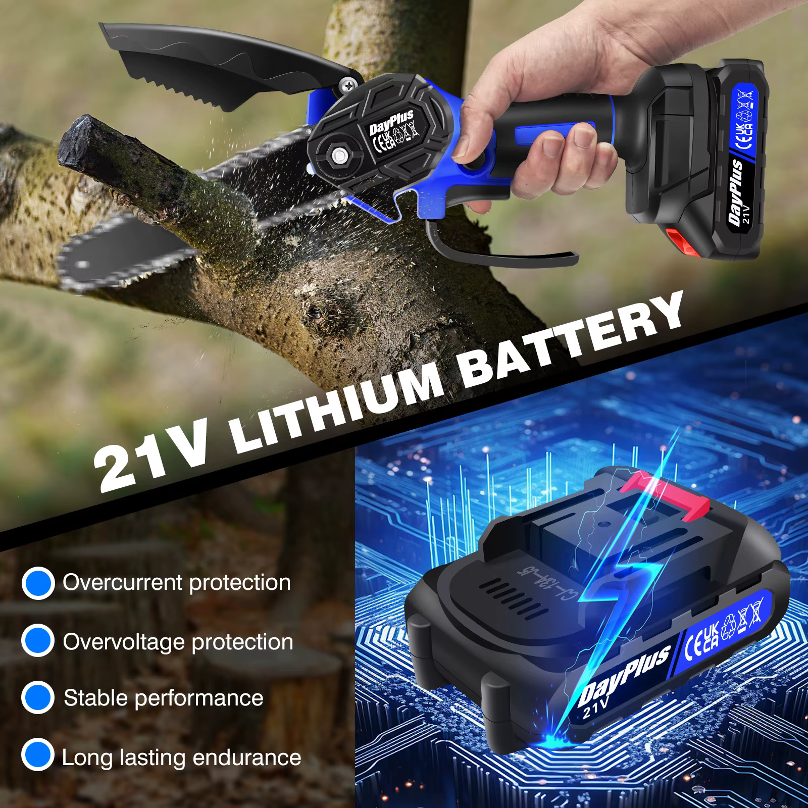 Mini tronçonneuse électrique sans fil 21V 6 pouces, scie à une main, coupe-bois pour couper le bois,