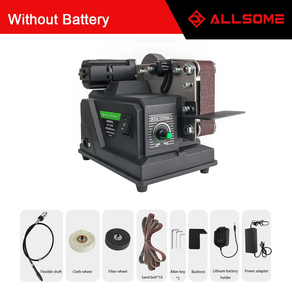 Allsome 180W ponceuse électrique, Mini ponceuse à bande avec 10 bandes abrasives 533*30mm compatible