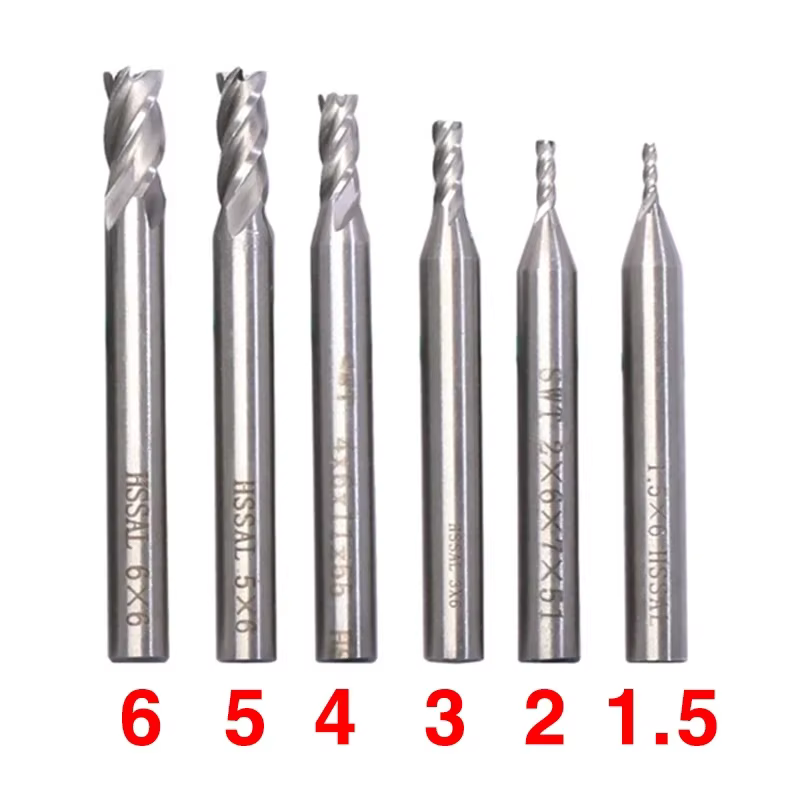 10 pièces HSS 2 2.5 3 3.5 4 4.5 5 5.5 6mm fraise jeu d'embouts 2/3/4 cannelure haute vitesse en acie