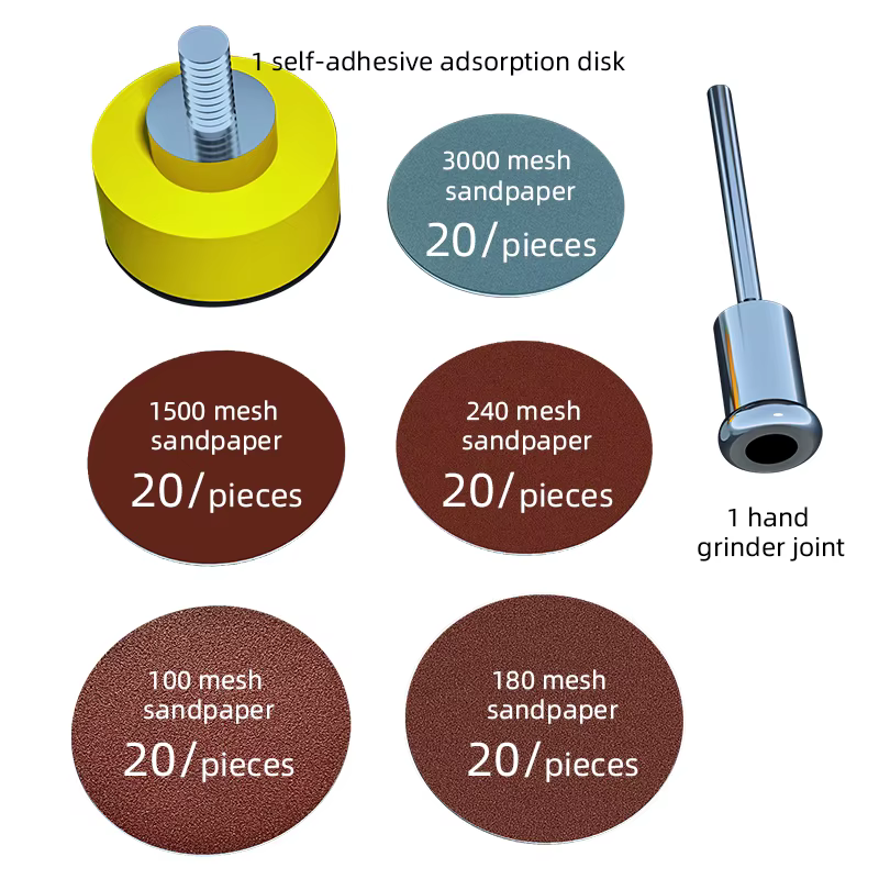 100 pièces de papier abrasif de 1 pouce avec support de ponçage, disques de ponçage à grain pour per