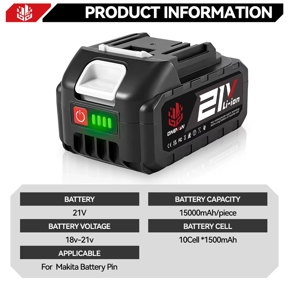 Batterie au lithium rechargeable ONEVAN 15000MAH BL1850 BL1840 pour clé à chocs électrique sans fil,