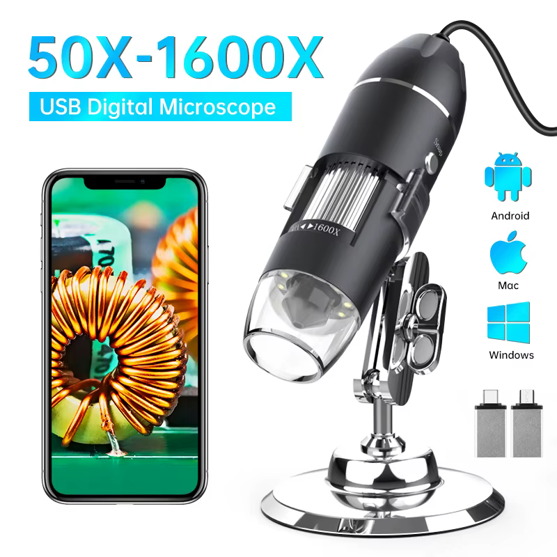 Microscope à souder Hayve 1600X USB 1080P HD avec 8 LED compatible avec Android, Mac, Windows (X4)