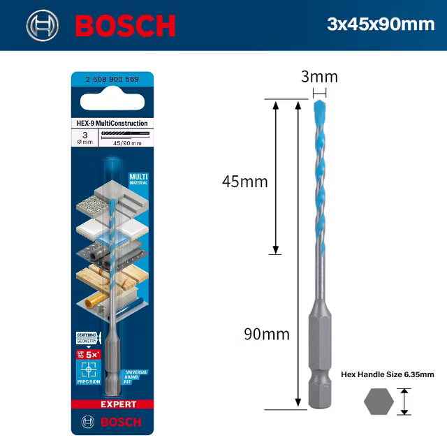 Bosch HEX-9 forets multi-construction maçonnerie béton bois carreaux de céramique foret multi-foncti