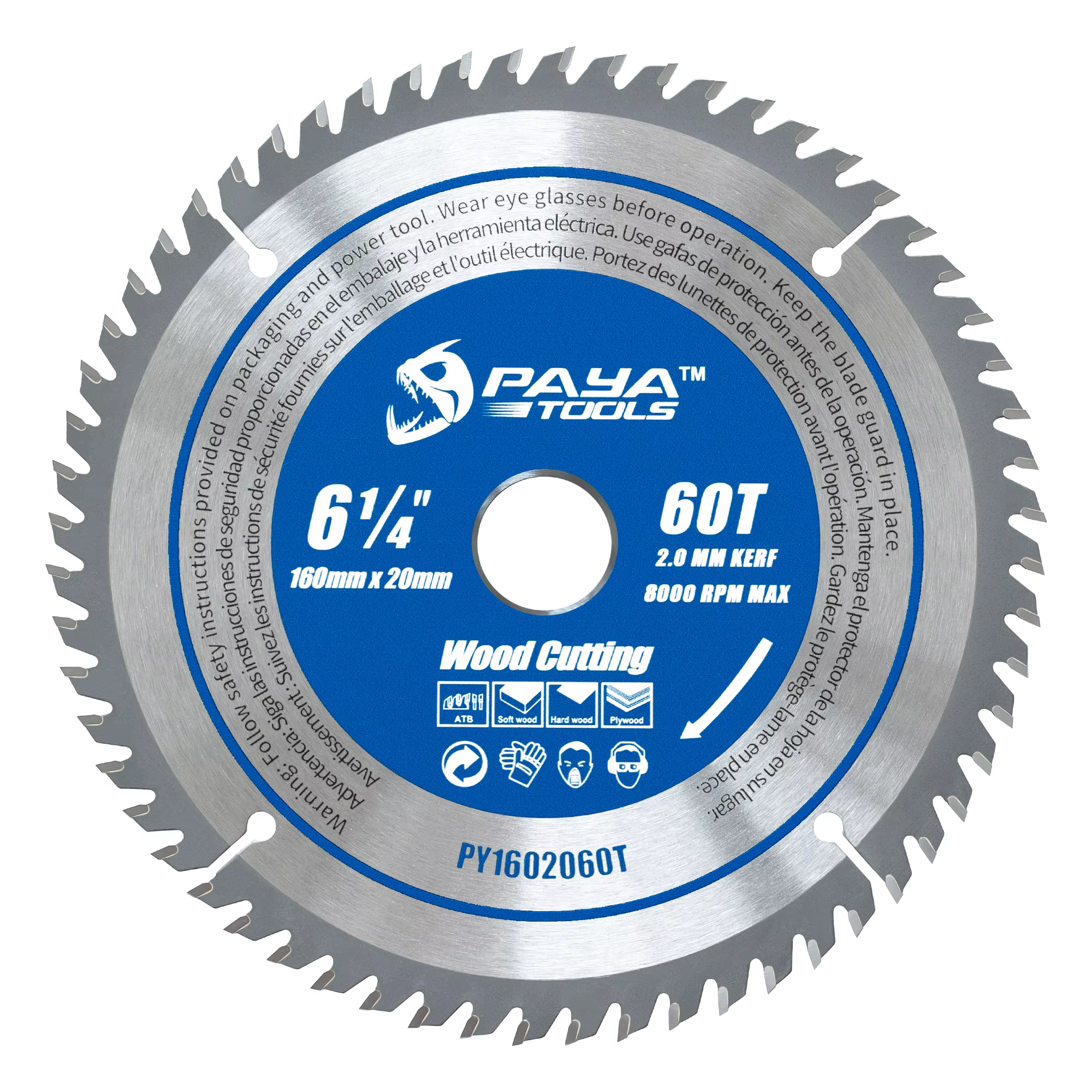 Lame de scie circulaire PAYA 6 1/4" 60 dents à pointe en carbure 160 mm Lames de scie TCT pour coupe