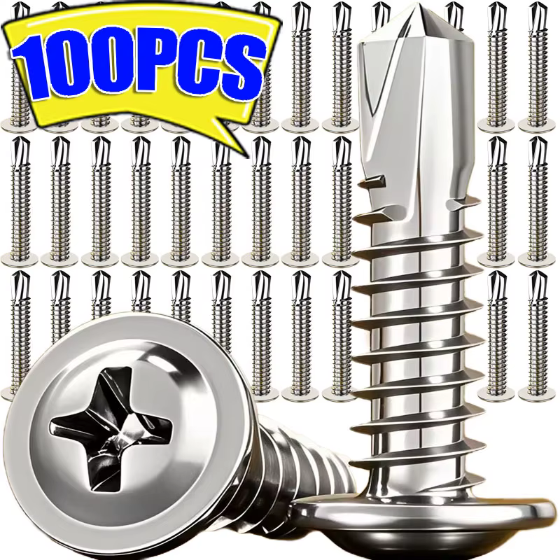 Vis autotaraudeuses en acier inoxydable 20-100x, tête plate Phillips, vis autoperceuse pour tôle, ta