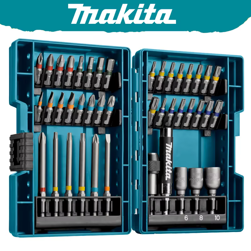 Makita B-55697 Jeu d'embouts de tournevis électriques 43 pièces, Type de fleur croisée à code couleu