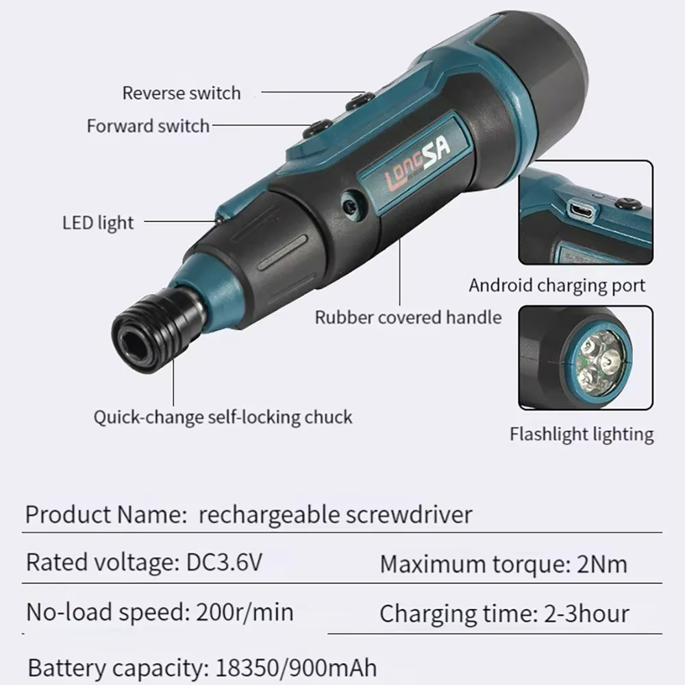 Tournevis électrique 2Nm 3.6V 200r/min, petit tournevis sans fil, perceuse, jeu de tournevis, tourne
