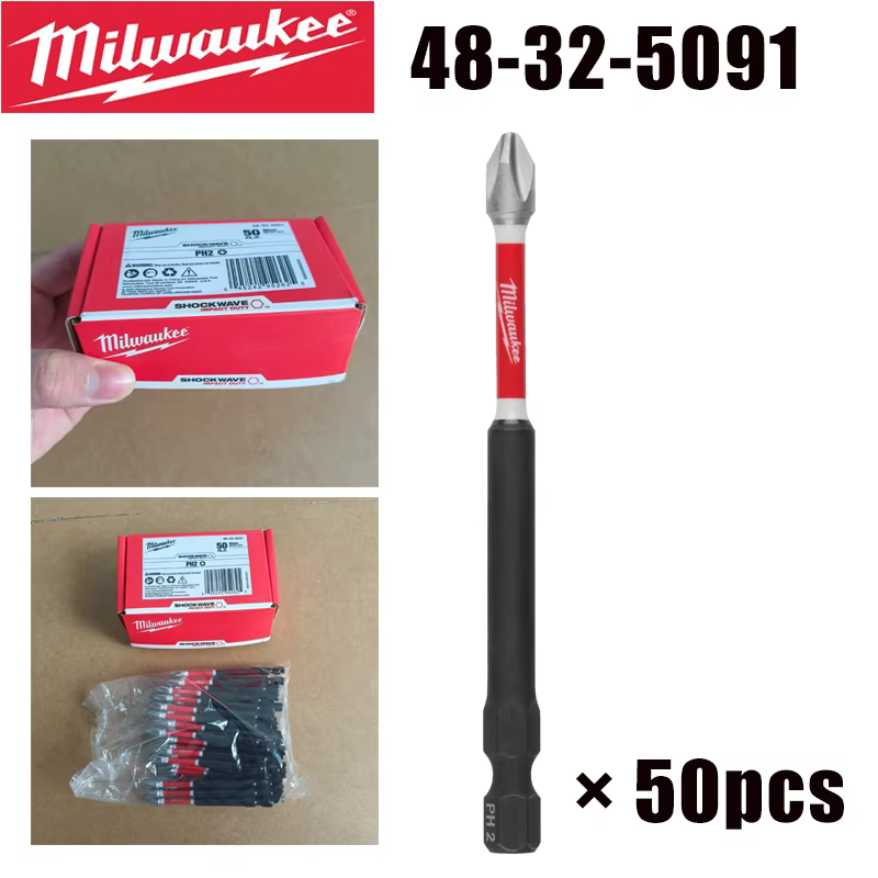 Milwaukee 48-32-5091 50 embouts de tournevis à chocs SHOCKWAVE PH2 90 mm magnétiques à couple élevé 