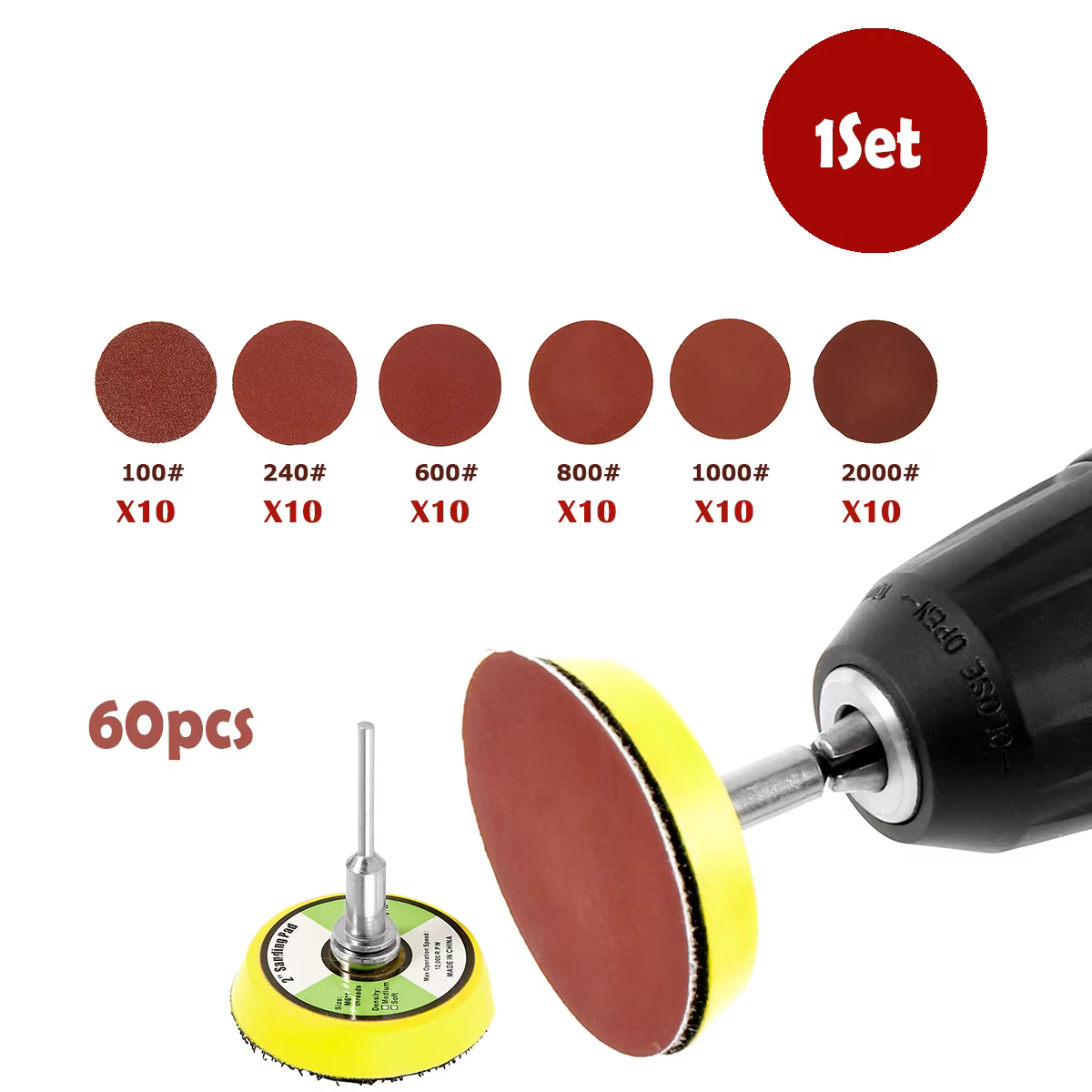 Kit de disques de ponçage à tige de 2 "avec plaque de support, accessoire de rêve pour perceuse et p