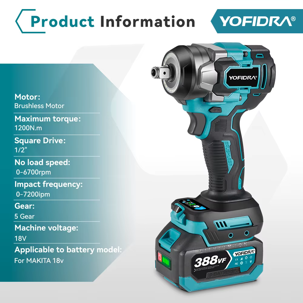 YOFIDRA 5 vitesses 1200N.M couple clé électrique sans brosse tournevis de voiture sans fil outils él