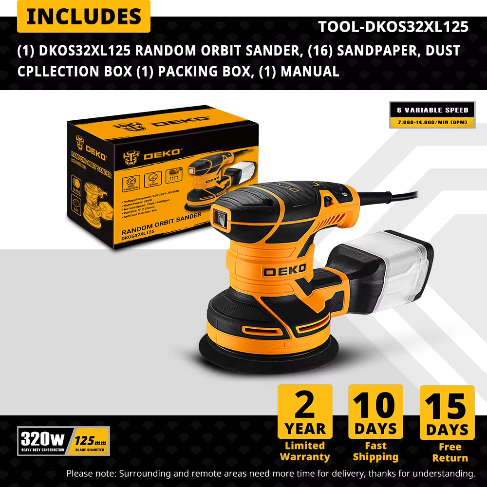 DEKO DKOS32XL125 320W Speed 14000pm Random Orbit Sander Carpenter Strong Dust Collection Polisher Ho