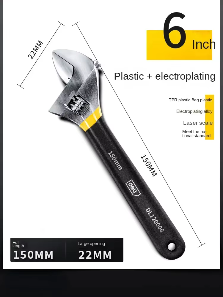 DELI clé à molette clé universelle Dip plastique acier au carbone atelier mécanique outils de répara
