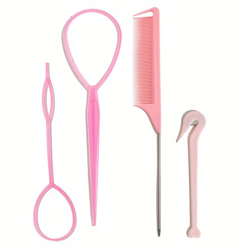 Kit d'outils pour cheveux 4 pièces/ensemble : 2 outils à boucles pour tresses françaises, 1 peigne à