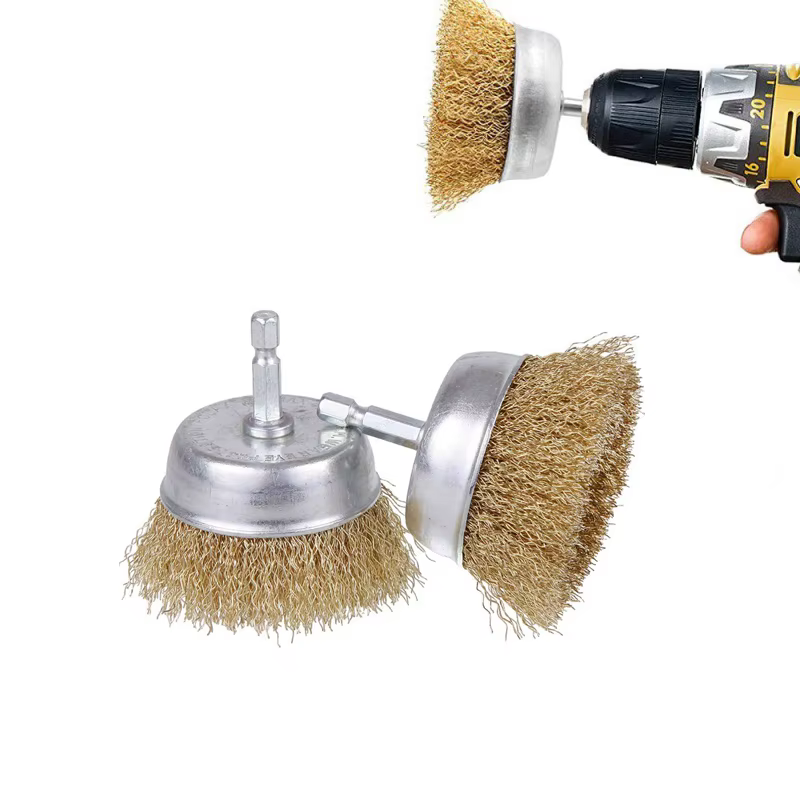 Brosse métallique en acier de 50mm, roues plaquées en laiton, perceuse, outils rotatifs, brosse de p