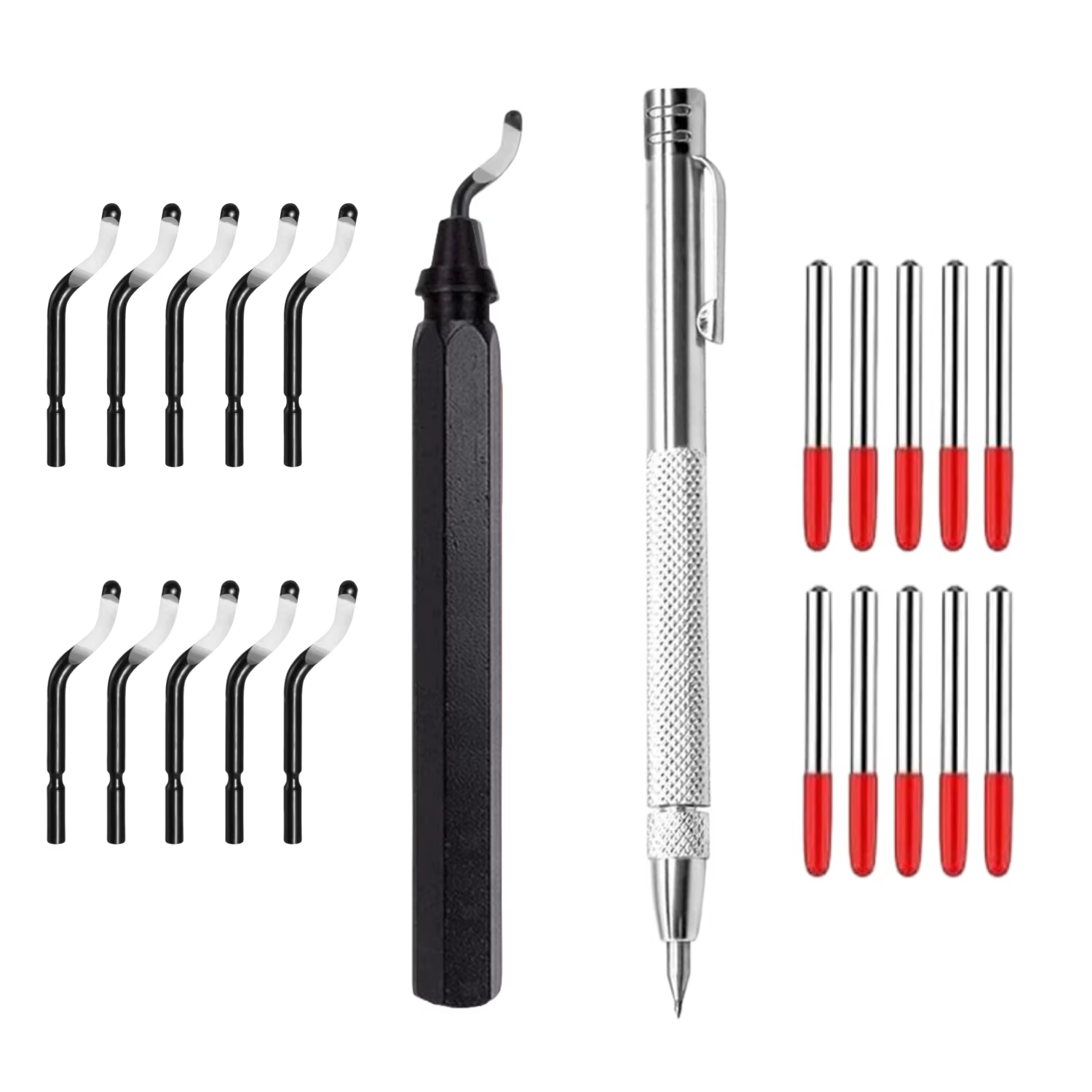 Outil de débavurage avec 11 lames pivotantes en acier rapide et stylo marqueur pour métal, verre et 