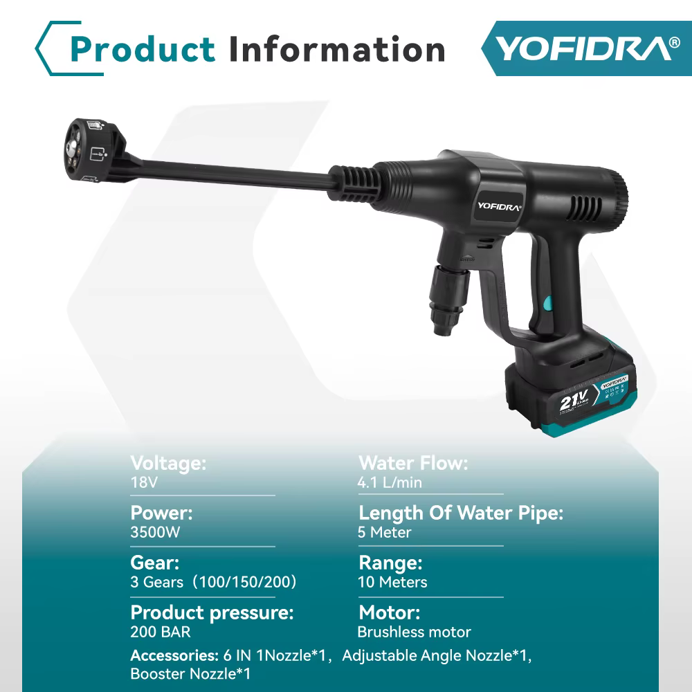Pistolet de lavage haute pression sans fil YOFIDRA 200 bars avec seau, pistolet de pulvérisation éle