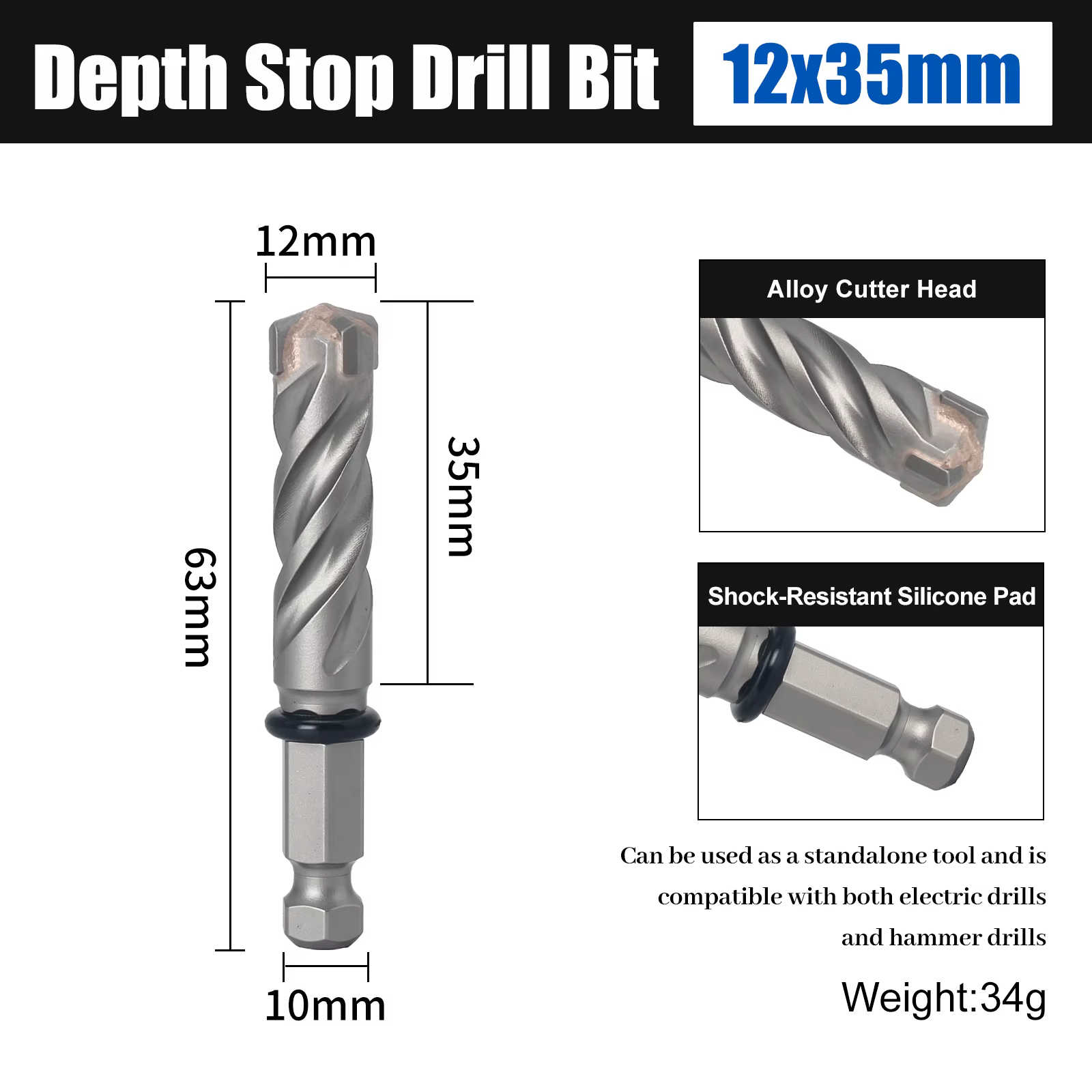Foret à percussion SDS-Plus avec arrêt de profondeur amovible foret de conception divisée pour briqu