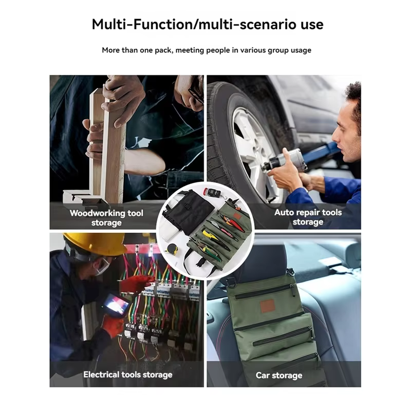 VELIF-rouleau d'outils, rouleau de clé de sac à outils enroulable polyvalent, seau organisateur d'ou