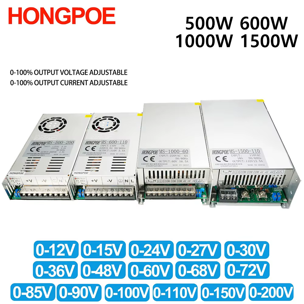Alimentation réglable 500W 600W 1000W 1500W, 0-12V 15V 24V 36V 48V 60V 72V 85V 90V 110V 150V 200V 11