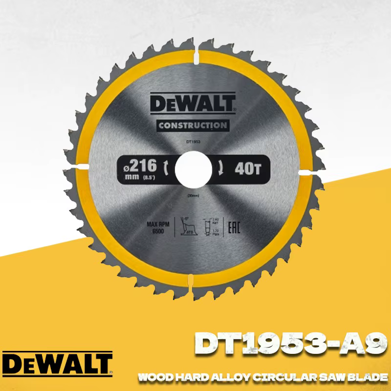 DEWALT DT1953-A9 Lame de scie circulaire en carbure de 216 mm, lame de scie à bois 216x30x40T pour s