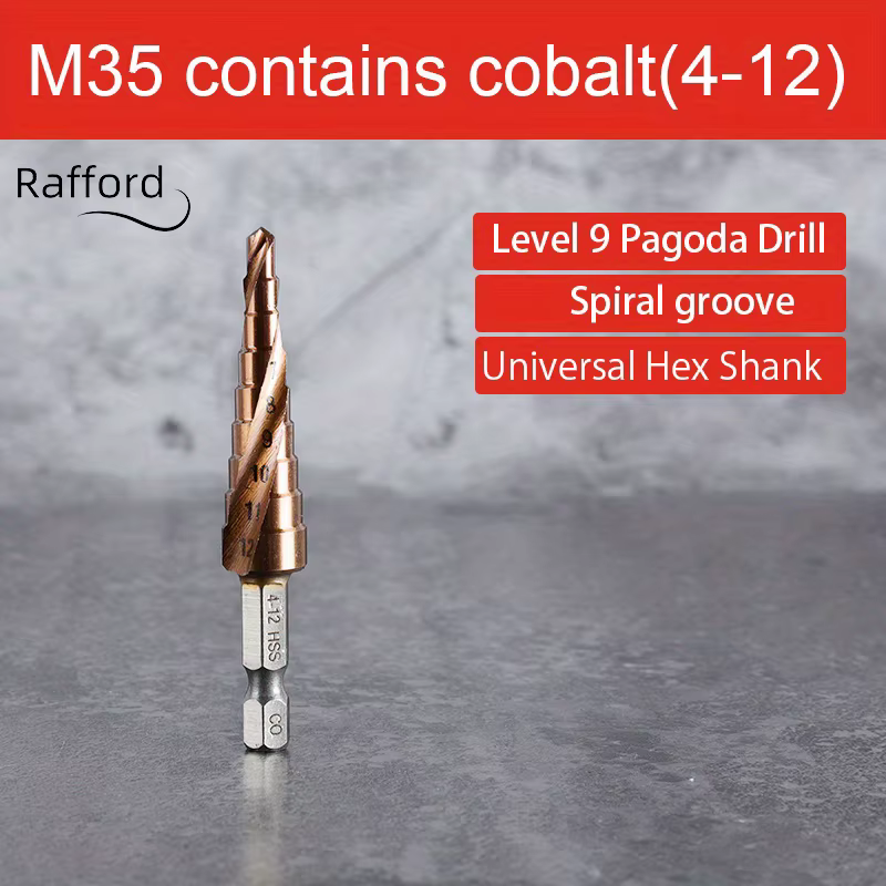 Rafford 4-12/4-20/4-32mm M35 foret étagé en Cobalt conique HSS-CO HSS foret spirale rainure Triangle