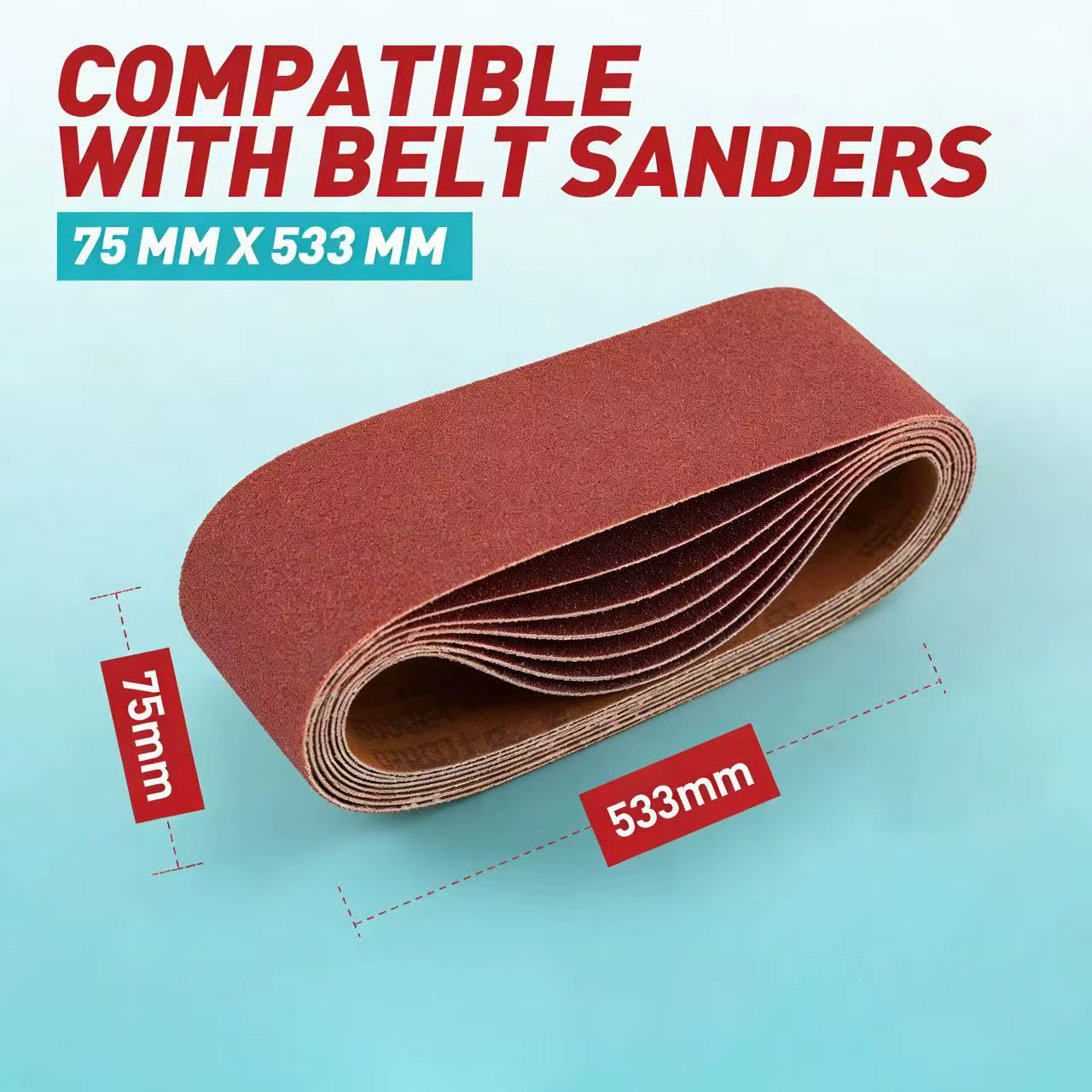 Bandes abrasives 75*533mm en oxyde d'aluminium pour ponceuses à bande, bandes abrasives multi-grains