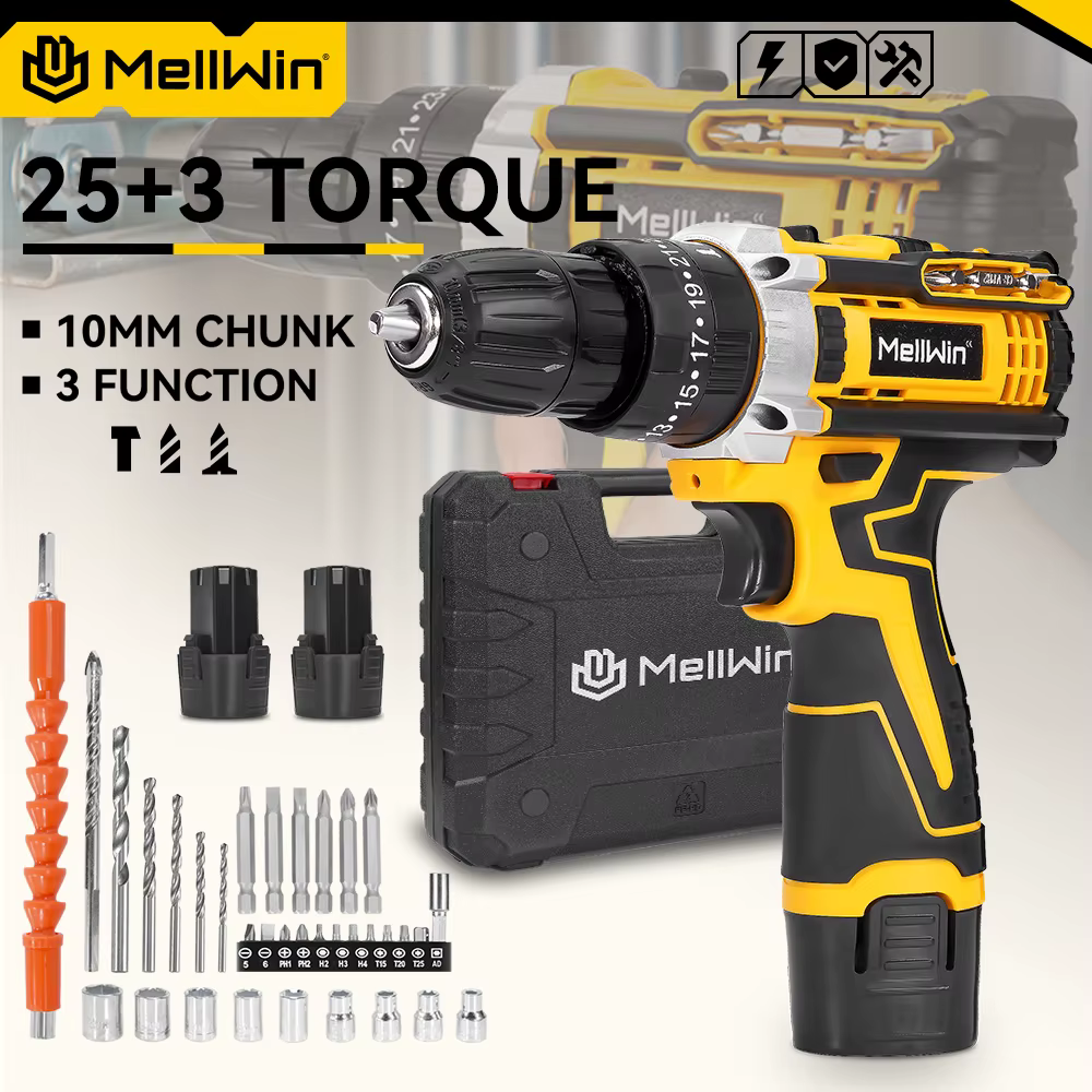 MELLWIN 25 + 3 couple perceuse électrique 12V perceuse sans fil tournevis électrique deux vitesses v