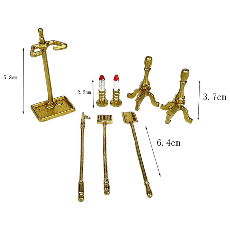 Pelle, bougeoir, support : mini ensemble d'outils de cheminée de 8 pièces pour exposition de maison 