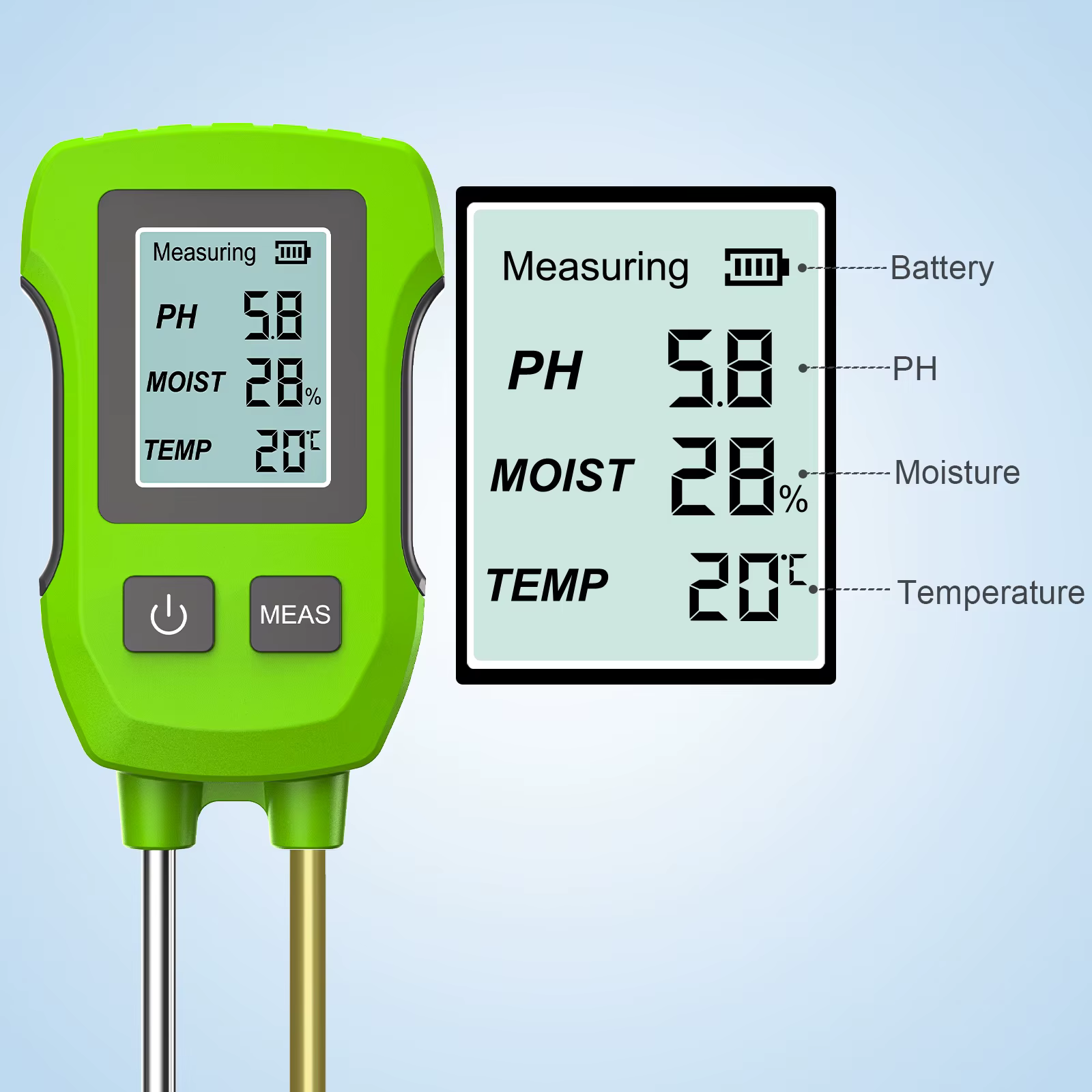 Testeur de sol numérique LCD 3 en 1, PH/humidité/température, compteur de sol de haute précision ave