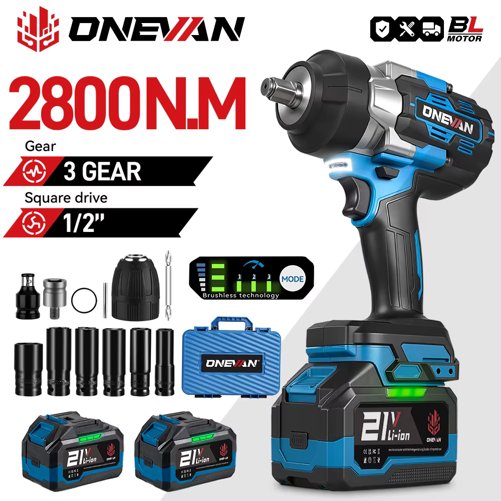 ONEVAN 2800N.M clé à chocs électrique sans brosse 1/2 pouces clé dynamométrique sans fil tournevis o