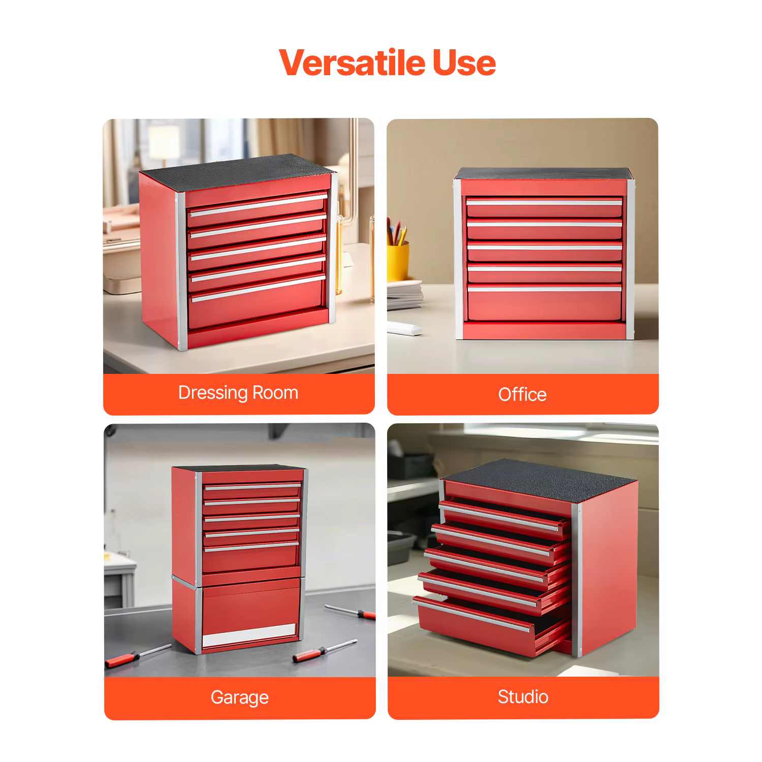 SucceBuy Boîte à outils en métal à 5 tiroirs de 8,6 pouces, petite coffre à outils portable rouge/no
