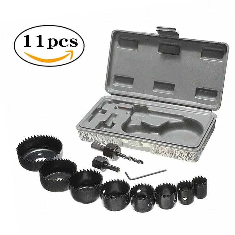 Kit de scies cloches professionnelles et durables en acier au carbone, 11 pièces, pour le bois, le P