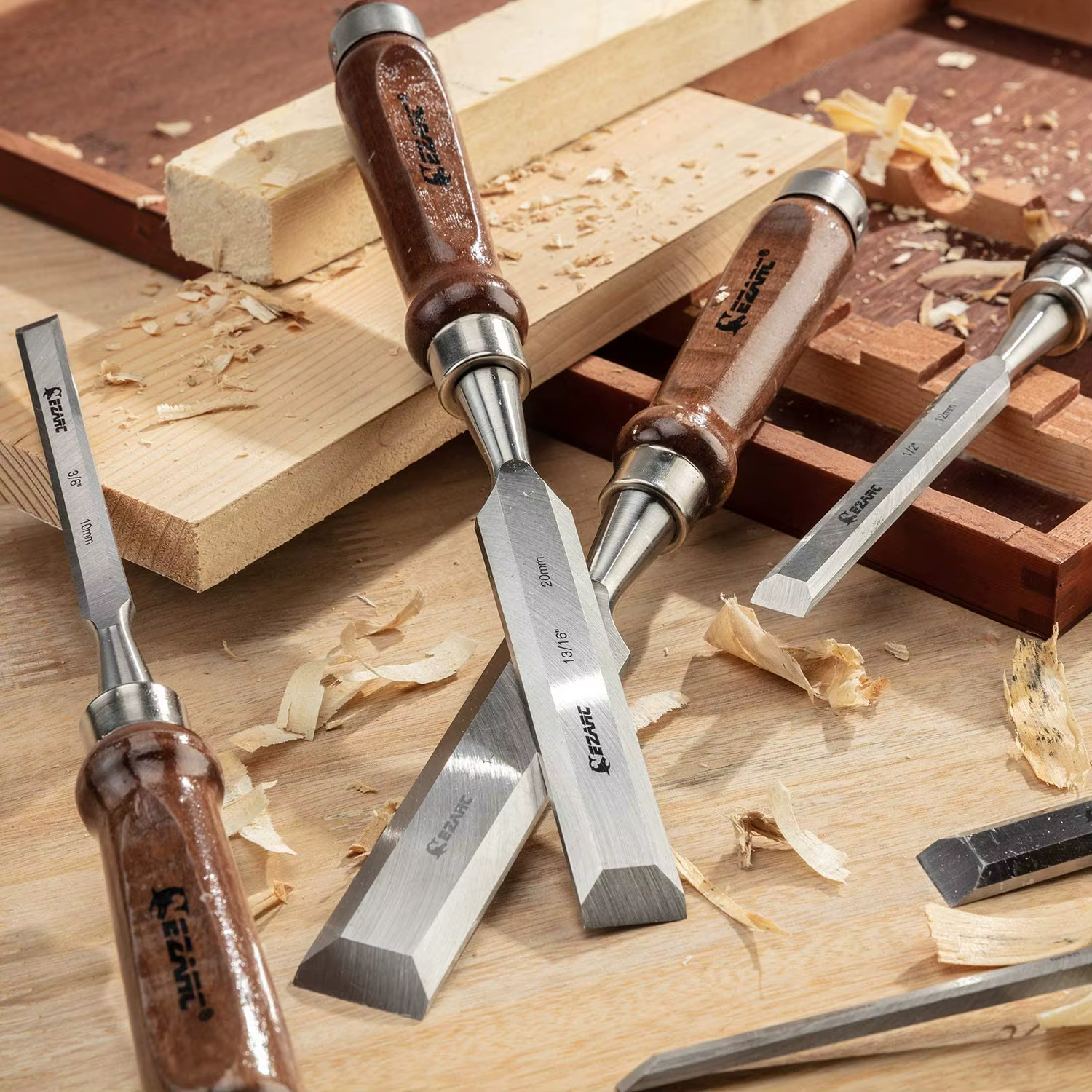 Ensemble d'outils de ciseau à bois, Kit de ciseaux de sculpture sur bois avec étui en bois de qualit