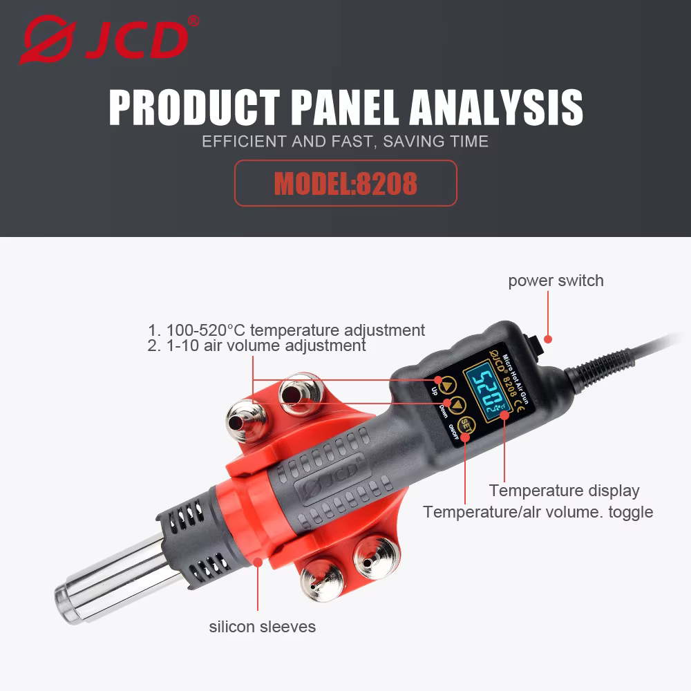 JCD pistolet à Air chaud 8208 Micro Station de soudage de retouche LCD sèche-cheveux numérique pour