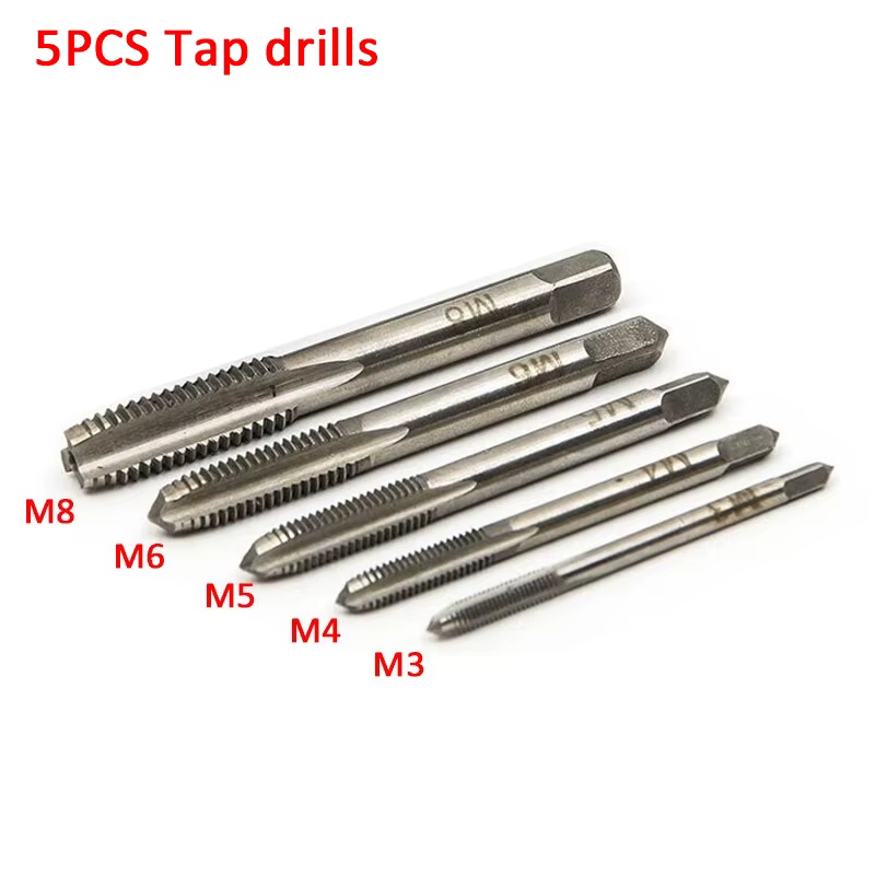 Jeu de tarauds M3/M4/M5/M6/M8, avec forets hélicoïdaux et clé, Machine de Type T, tarauds à filetage