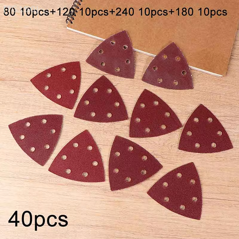 Tampons de ponçage triangulaires avec 6 trous, 40 pièces, papier de verre grain 80/120/180/240 pour 