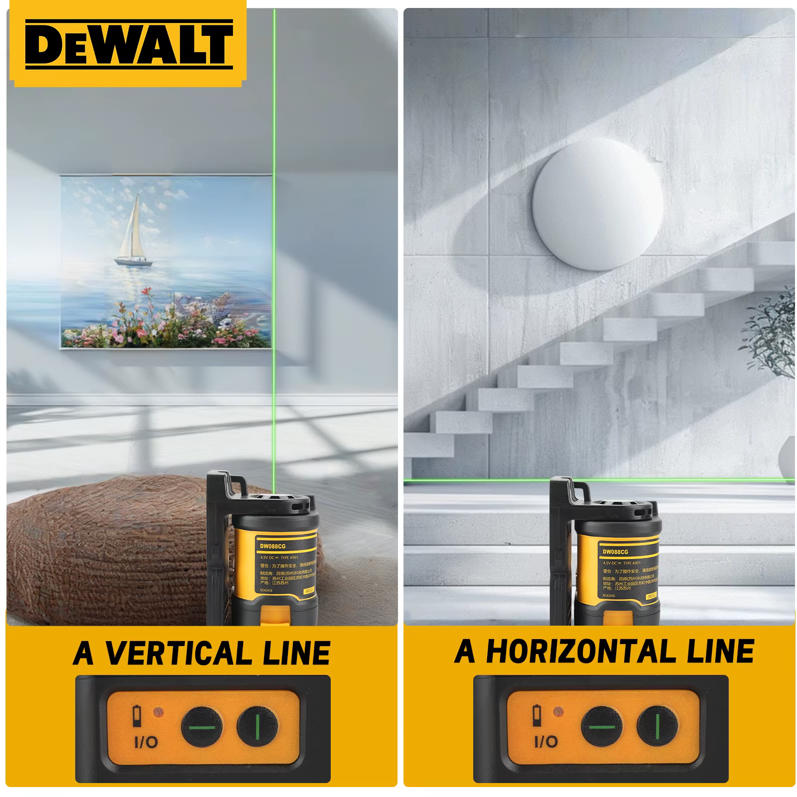 DEWALT niveau Laser 2 lignes lignes transversales lumière verte nivellement automatique niveau Laser