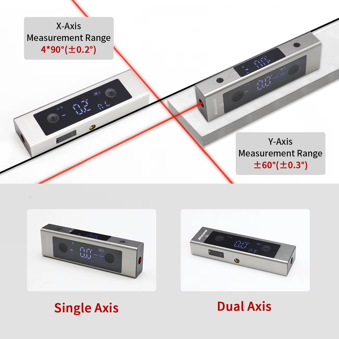 Niveau laser 2 en 1 SHANHR, règle de niveau laser de type C, règle d'angle à double laser, rapporteu