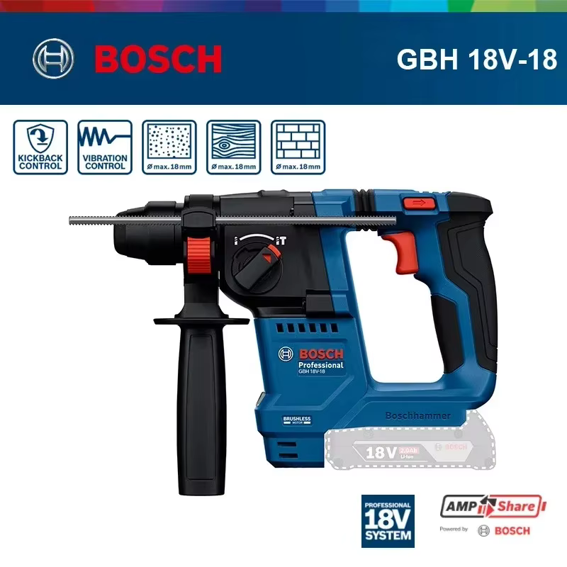 Marteau perforateur portable Bosch GBH 18V-18 / 18X 18V, conception ergonomique pour le montage mura