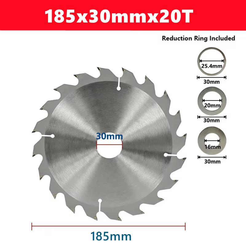 Lame de scie circulaire pour bois TCT de 185 mm avec 20/40/80T et une ouverture circulaire de 30 mm.